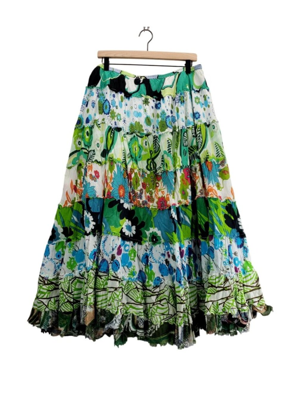 Maxi Boho Skirt Green Floral 14/16W Cato Woman 7 Tiers Cottage Festival Hippie